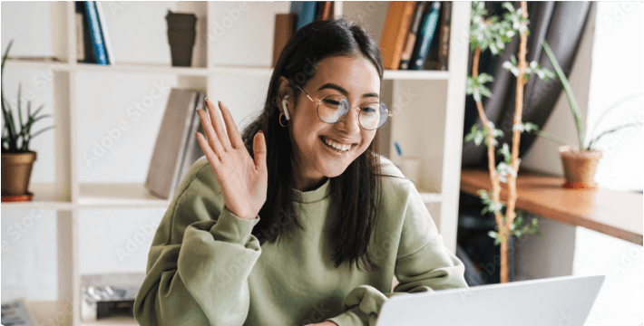 Woman with glasses on a video call