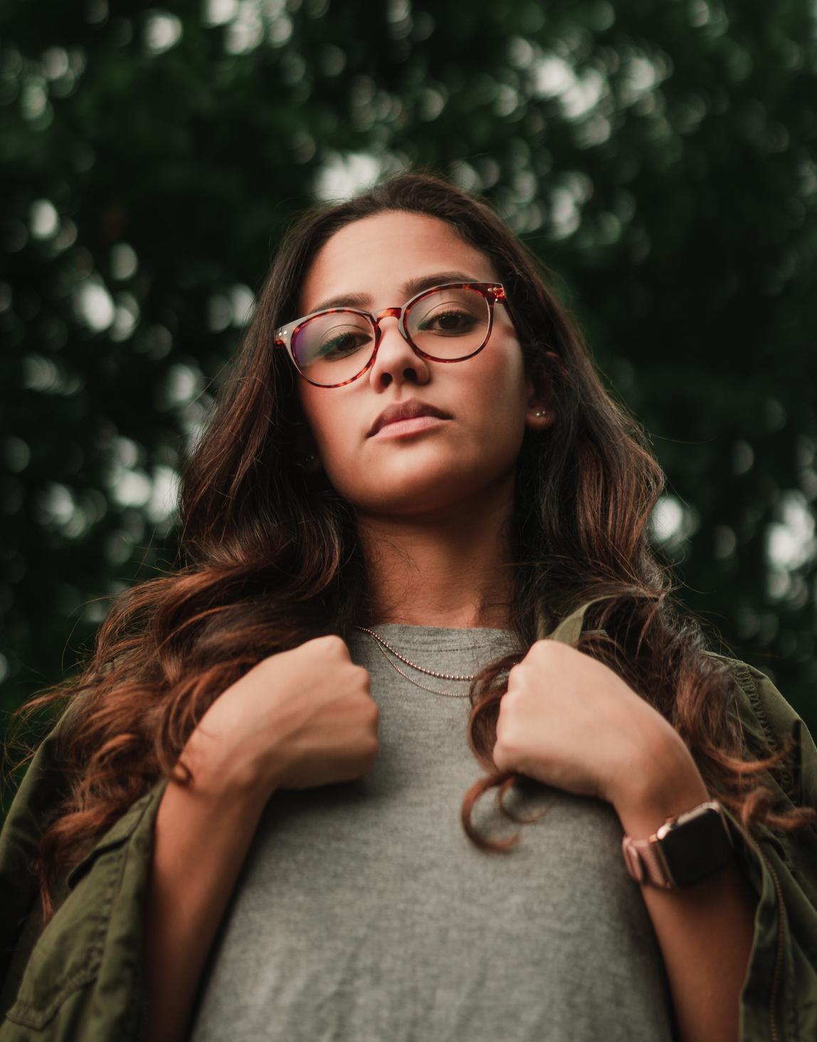 Serious looking woman staring at the camera