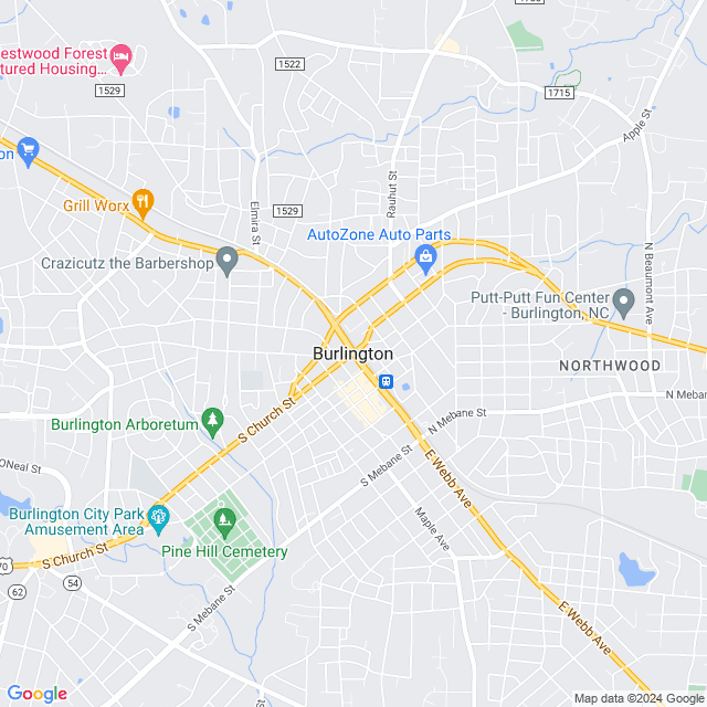 Map of Burlington, North Carolina