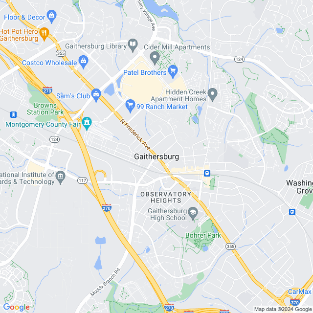 Map of Gaithersburg, Maryland