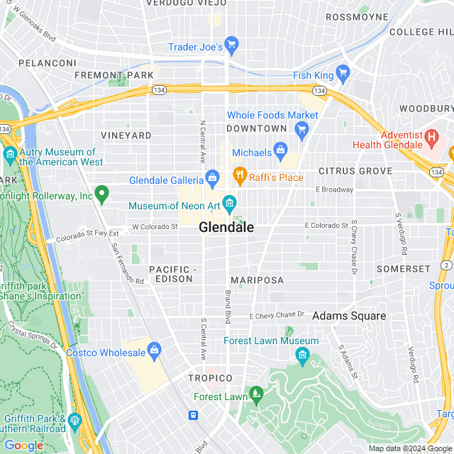 Map of Glendale, California