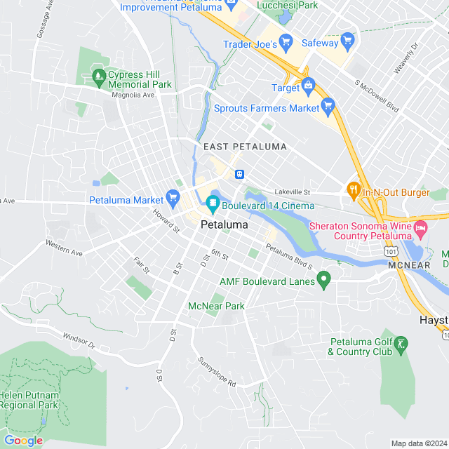 Map of Petaluma, California