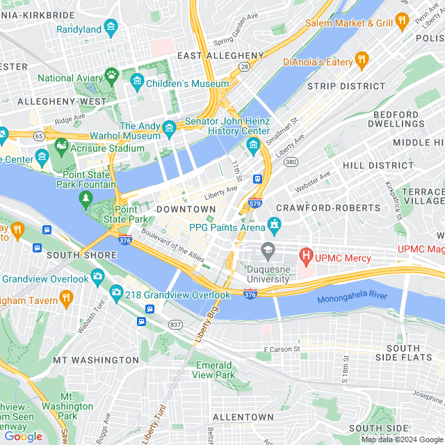 Map of Pittsburgh, Pennsylvania